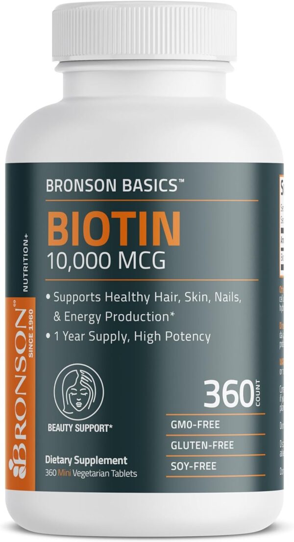 Bronson Biotin 10,000 MCG Supports Healthy Hair, Skin & Nails & Energy Production - High Potency Beauty Support - Non-GMO, 360 Vegetarian Tablets - Image 4