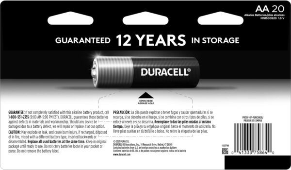 Duracell Coppertop AA Batteries with Power Boost Ingredients, 20 Count Pack Double A Battery with Long-lasting Power, Alkaline AA Battery for Household and Office Devices - Image 6