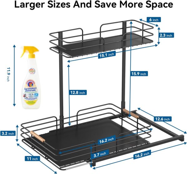 LAMU Under Sink Organizers and Storage, 2 Tier Bathroom Kitchen Cabinet Organizers and Storage, Pull Out Under Sink Storage Kitchen Shelf Organizer for Under Counter Storage Organizer - Image 6