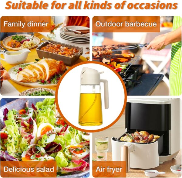 YARRAMATE Oil Sprayer for Cooking, 2 in 1 Olive Oil Dispenser Bottle for Kitchen, 16oz/470ml Premium Glass Oil Bottle, Food-grade Oil Mister for Air Fryer, Salad, Frying, BBQ (Creamy White) - Image 2